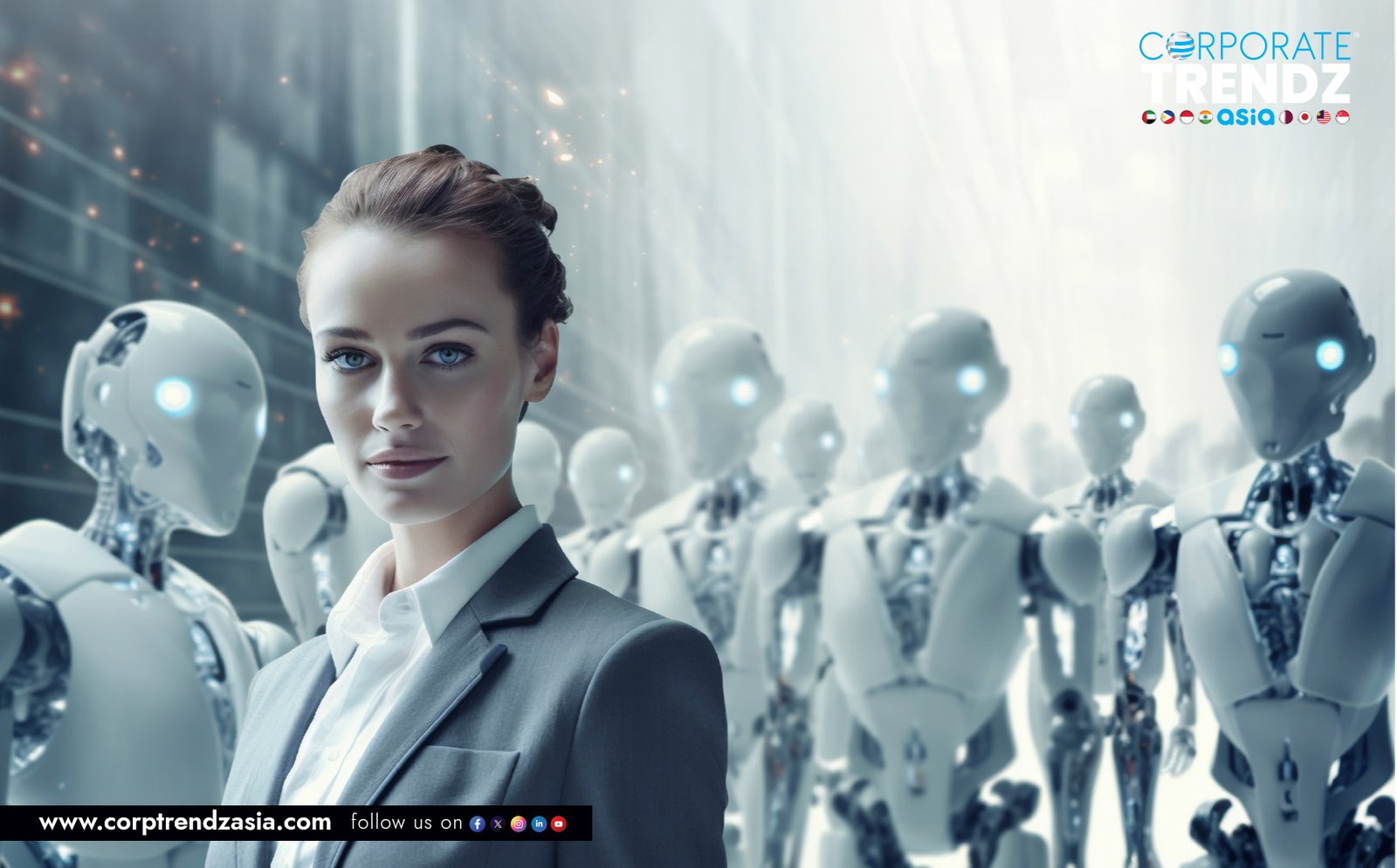 An illustration showing a human hand and a robot hand shaking, symbolizing the balance of AI and human touch in the employee experience.