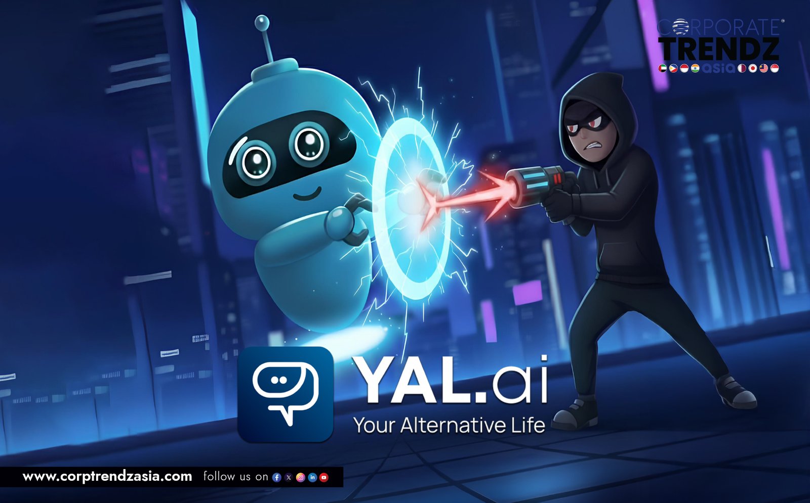 A futuristic shield protecting digital messages and voice calls on a smartphone, symbolizing YAL.ai's AI-driven trust and safety platform.